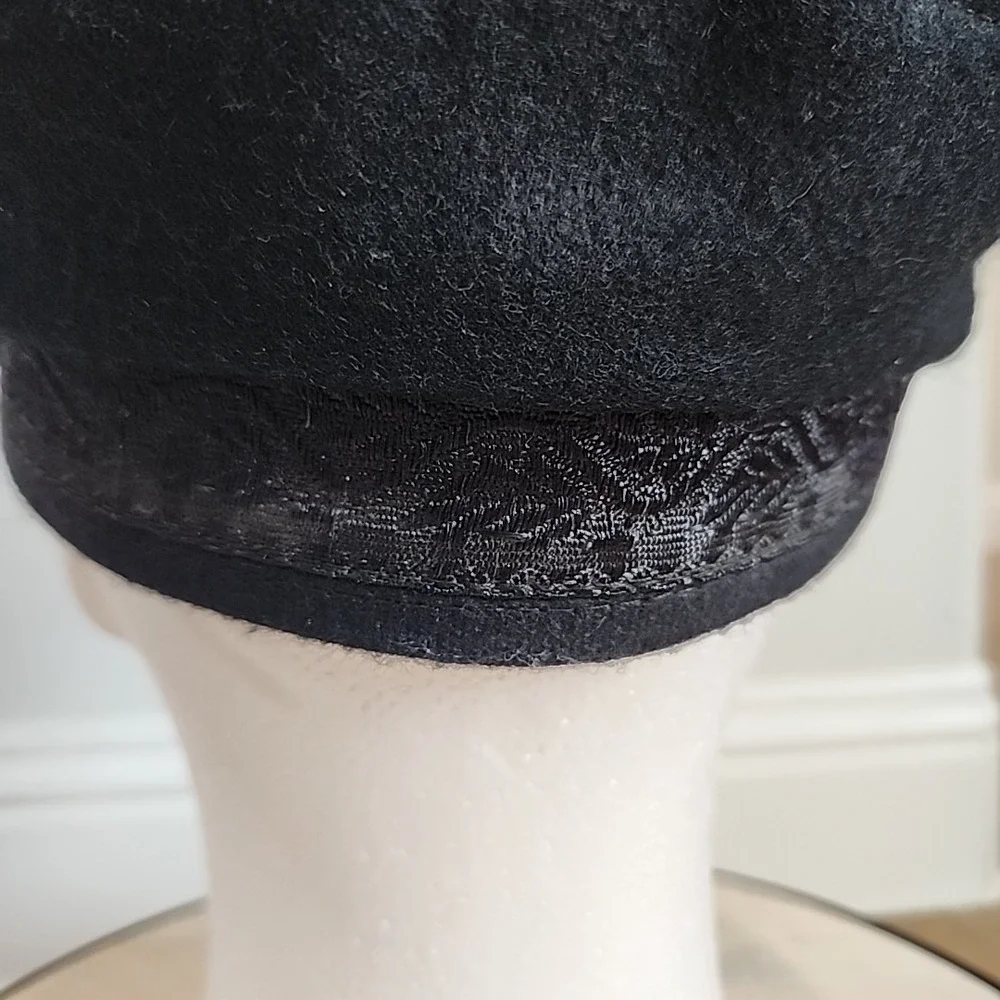 Vintage‎ RARE Aegean Greek Fishermans Captain Cap Black Wool Greece Costume Prop